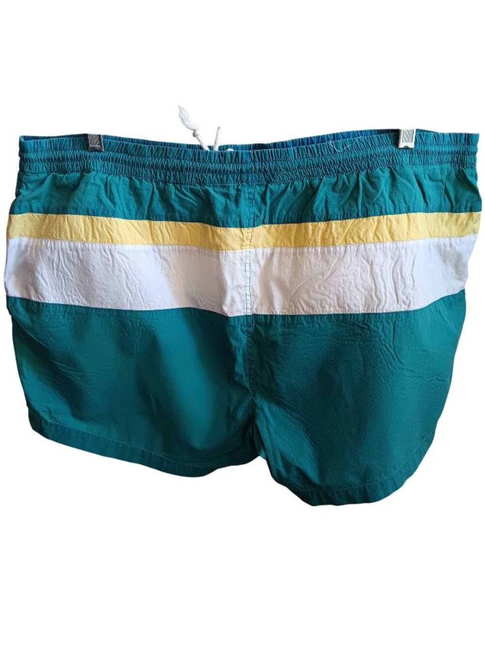 Vintage XL surf Trunks/Shorts Men's Colorblock Aqua Blue/Yellow Striped 1990's
